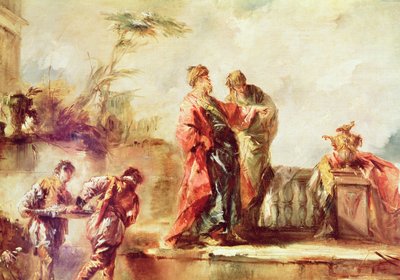 Het huwelijk van Tobias, detail uit een serie panelen op de orgelbalustrade die scènes uit het verhaal van Tobias uitbeelden, 1750-53 door Francesco Guardi